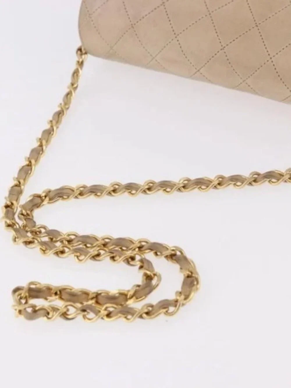 CHANEL Matelasse Chain Shoulder Bag Lamb Skin Beige Gold CC Auth 186875